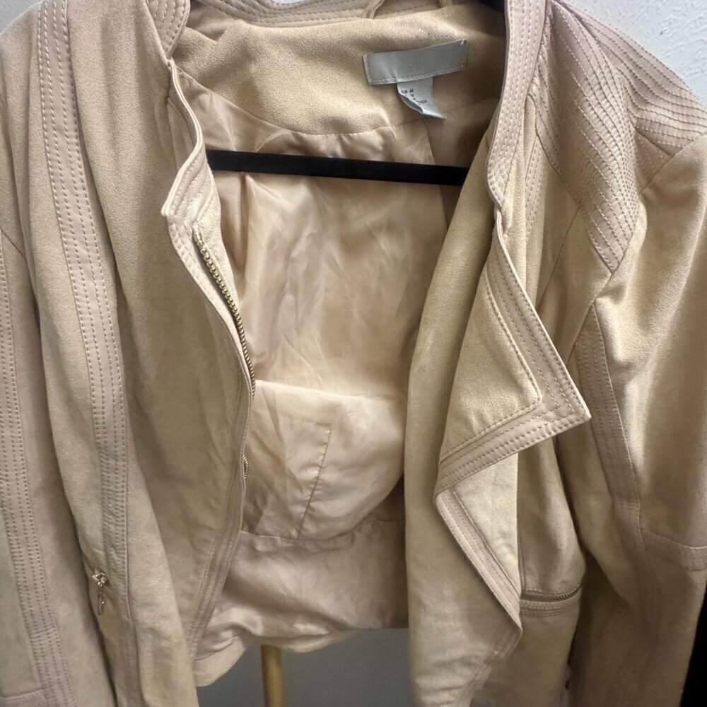 🤎 H&M Faux Suede Moto Jacket | XL (US 14) | Beige - Picture 2 of 8